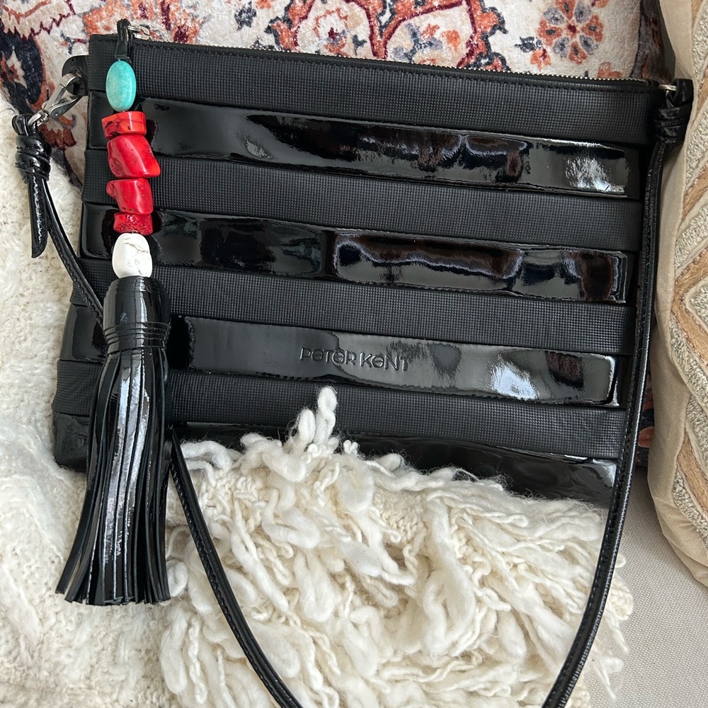 COPY - Peter Kent Genuine Leather Tassel Stones Clutch Crossbody Bag